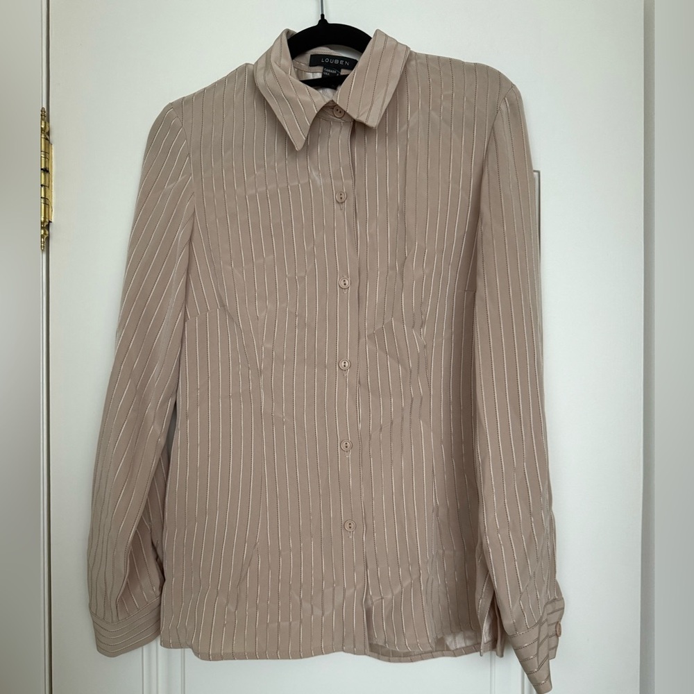 Louben Beige Striped Blouse